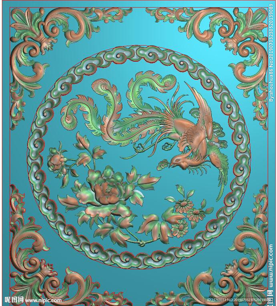 凤凰牡丹花屏风石雕挂屏精雕图