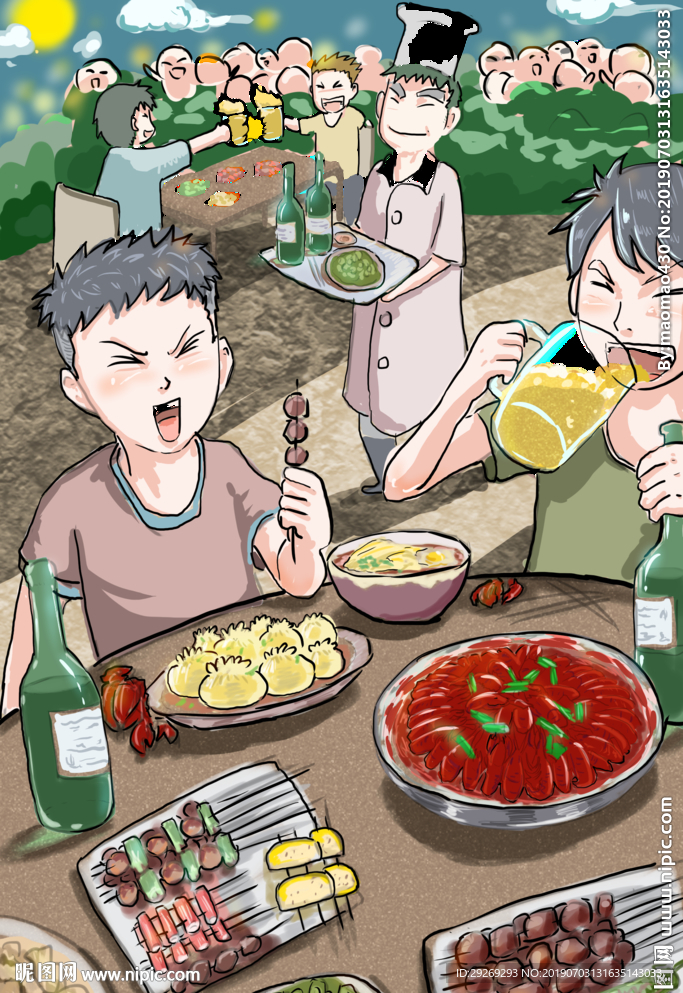 卡通手绘烧烤撸串