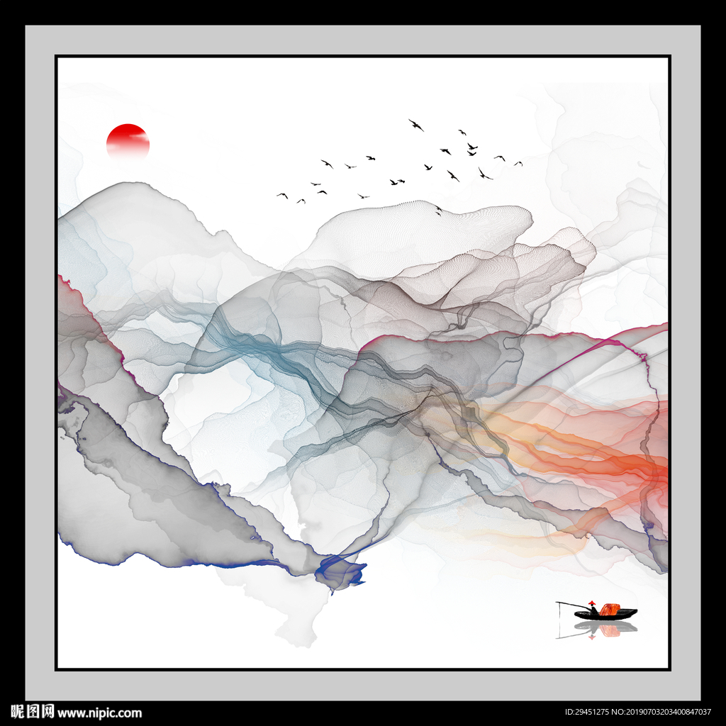 山水烟雾线条奢华TIF分层画