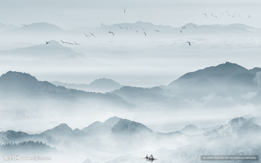 中式中国风山水画TIF分层