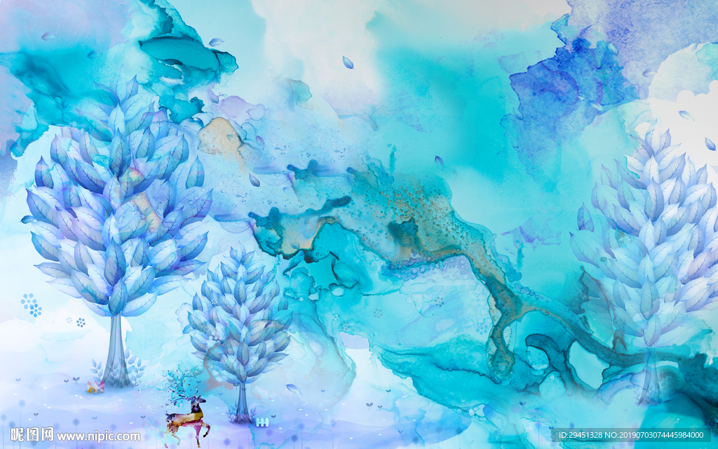 麋鹿森林背景墙画TIF分层