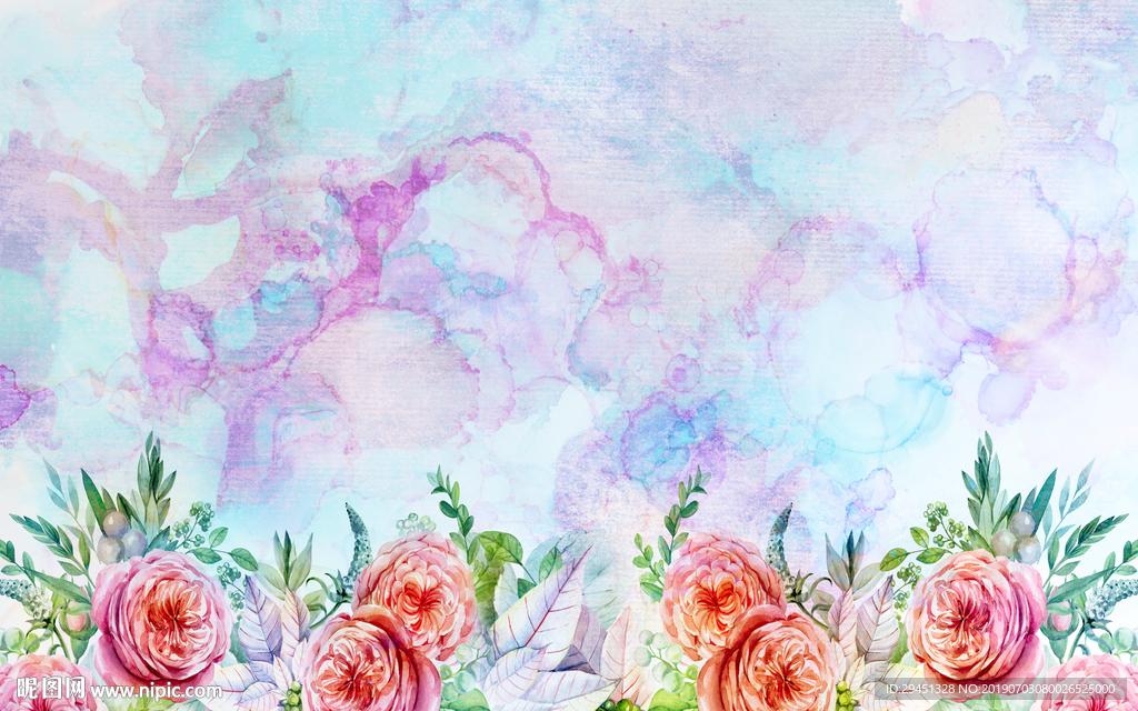 手绘水彩花朵TIF分层背景墙