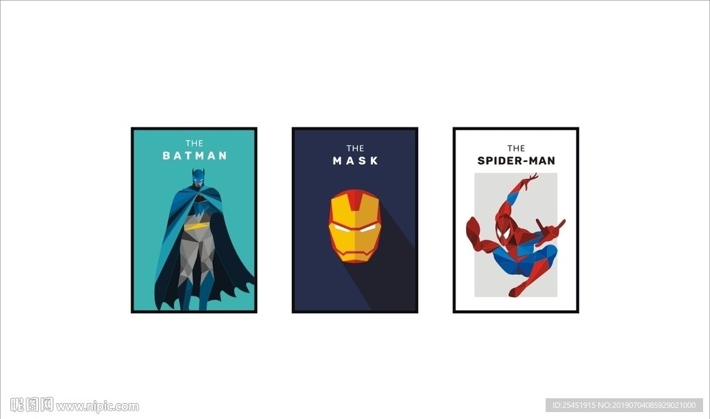 钢铁侠 蜘蛛侠 蝙蝠侠三联画