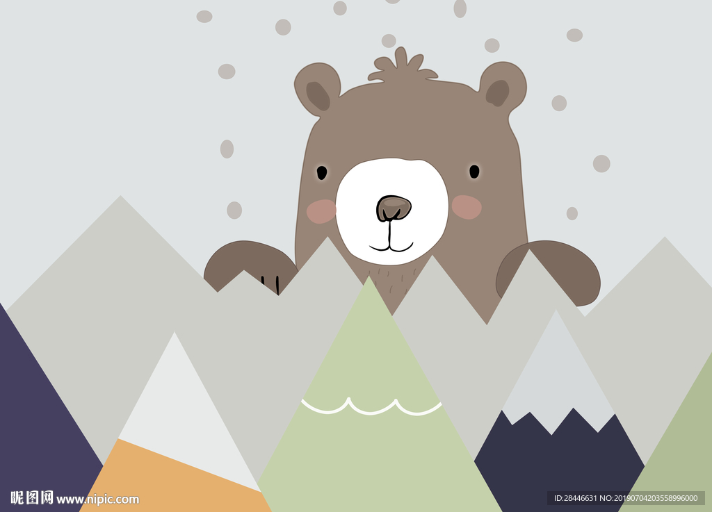 卡通熊儿童房背景墙