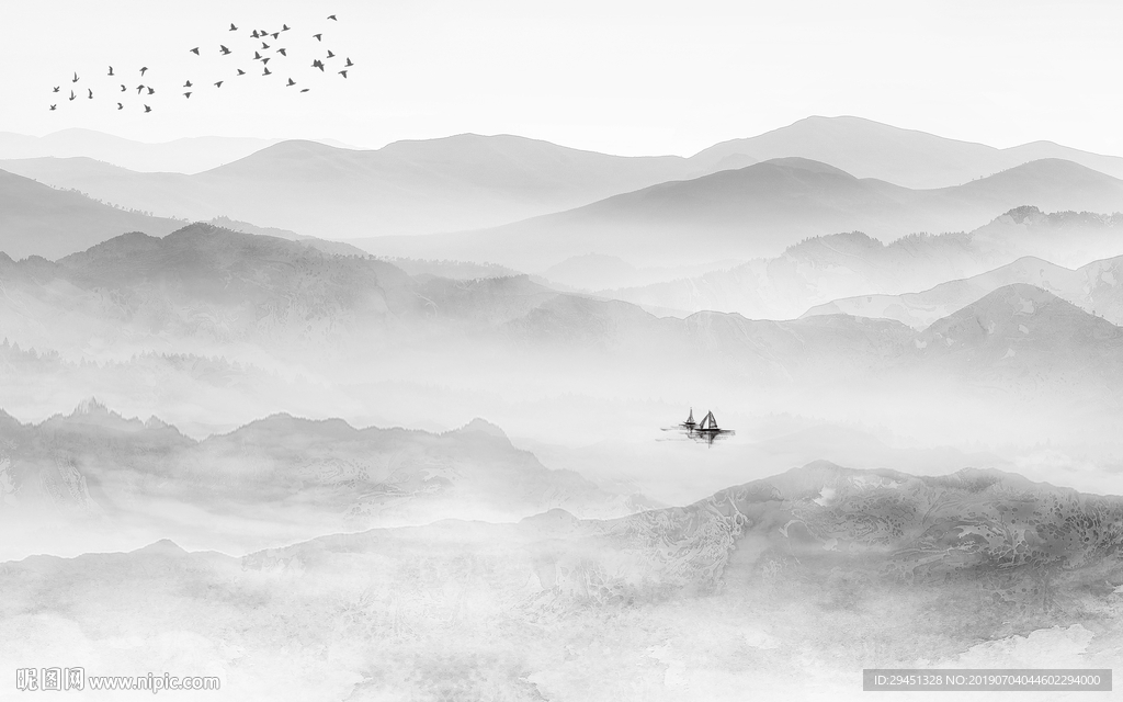 中国风意境山水画TIF分层