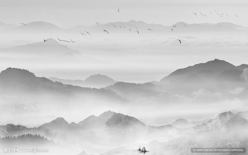 意境中国风山水画TIF分层