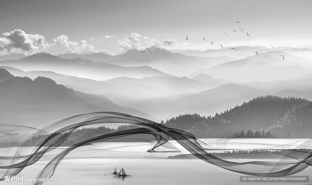 抽象烟雾山水画 TIF分层