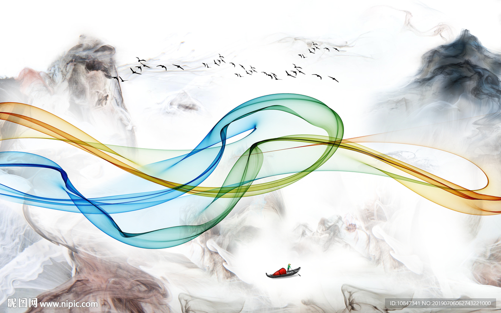 中国风水墨山水画 TIF分层