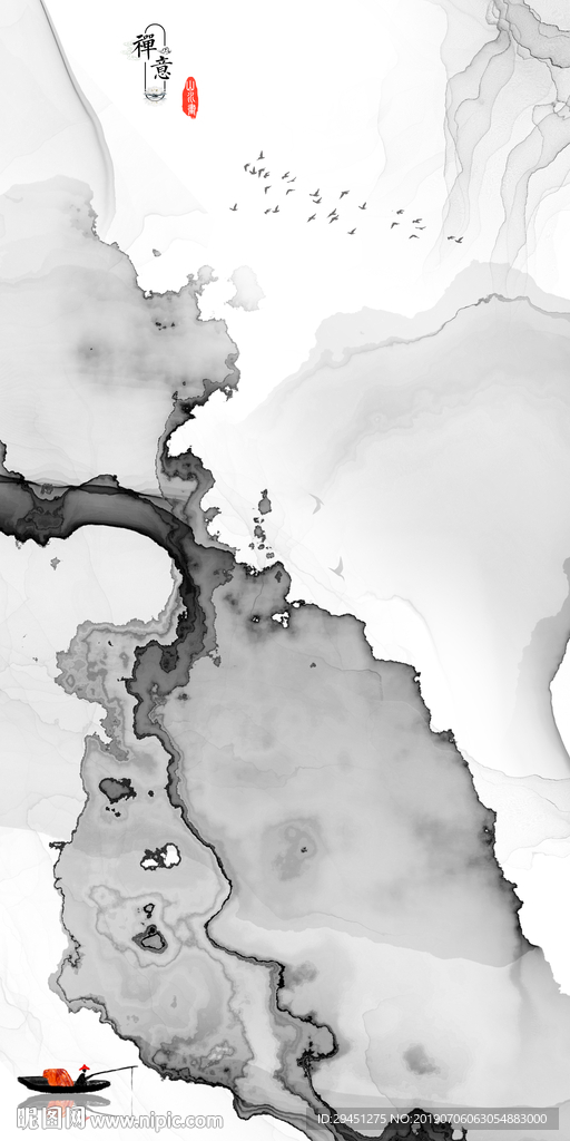 中国风灰色 山水 TIF分层