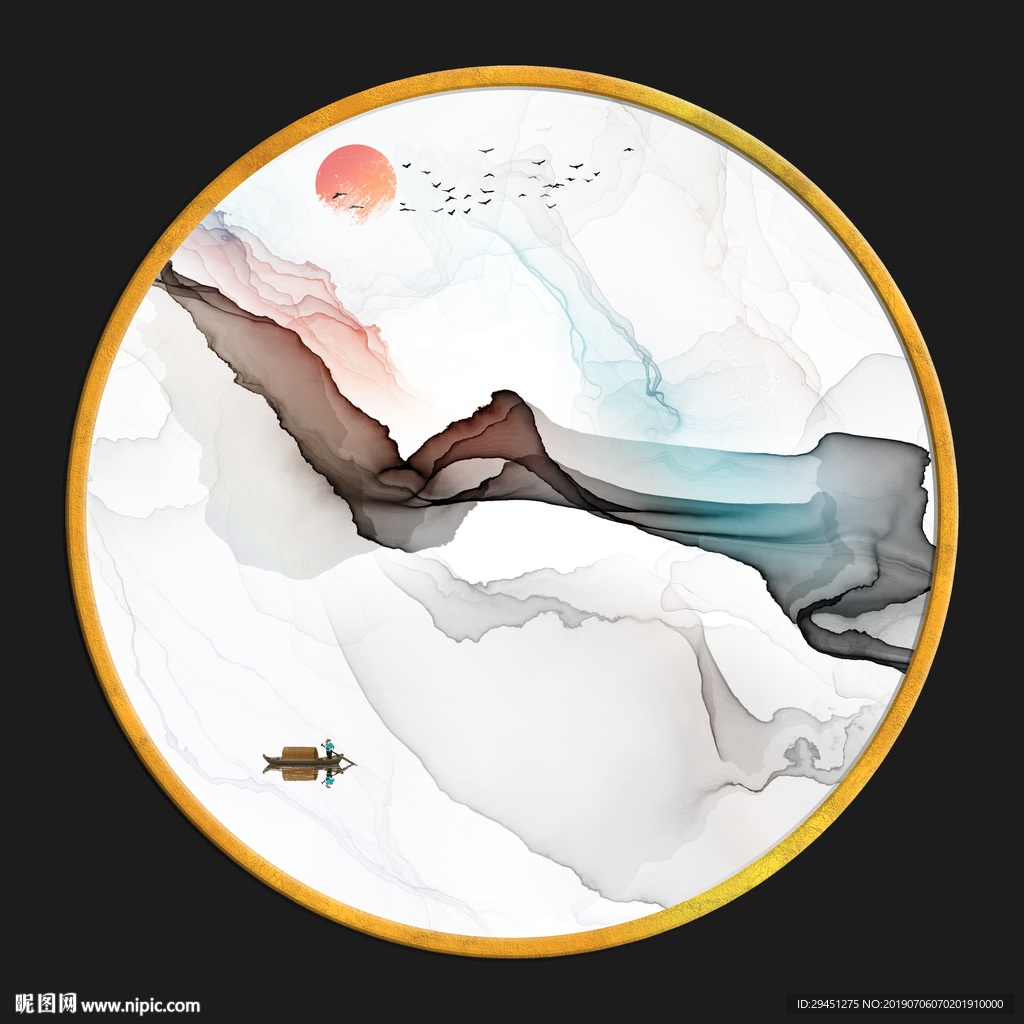 圆形山水画 TIF分层