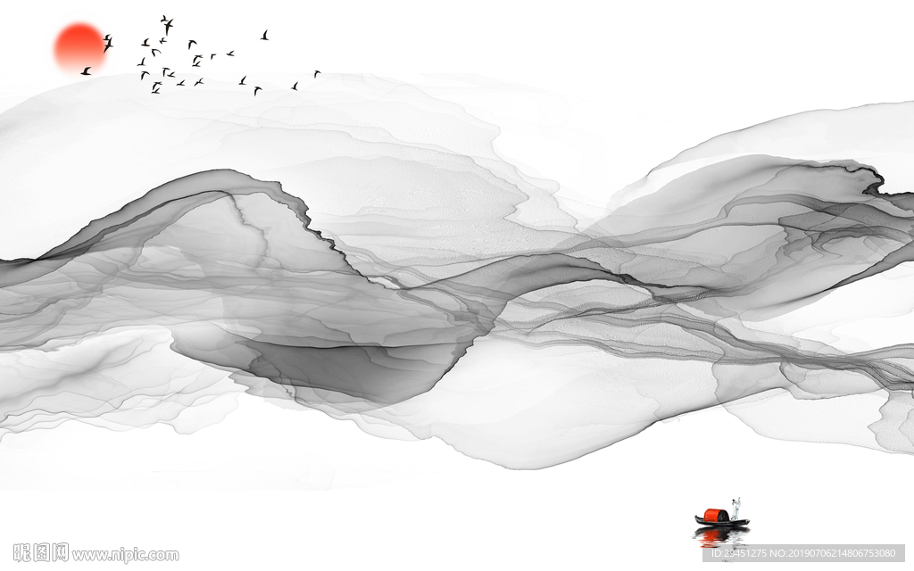 红日现代线条画 TIF分层