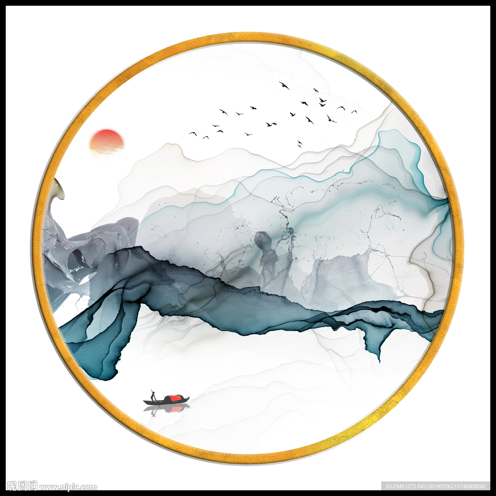 圆形现代线条画 TIF分层