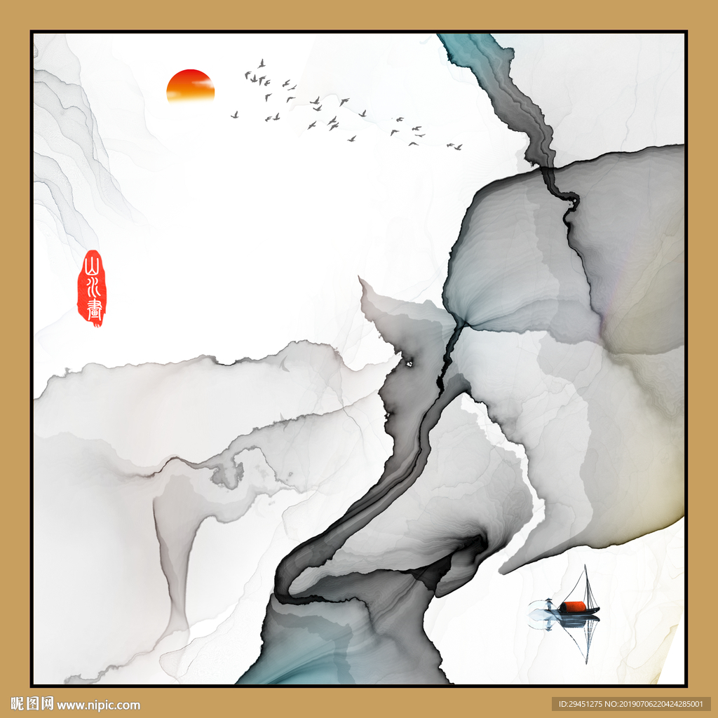 高清中式线条画 TIF分层