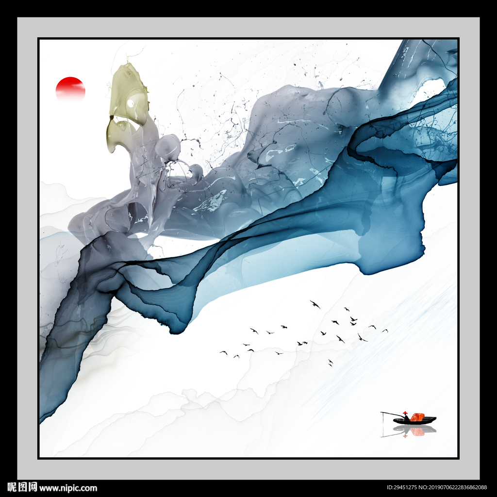 红日 中式线条画 TIF分层