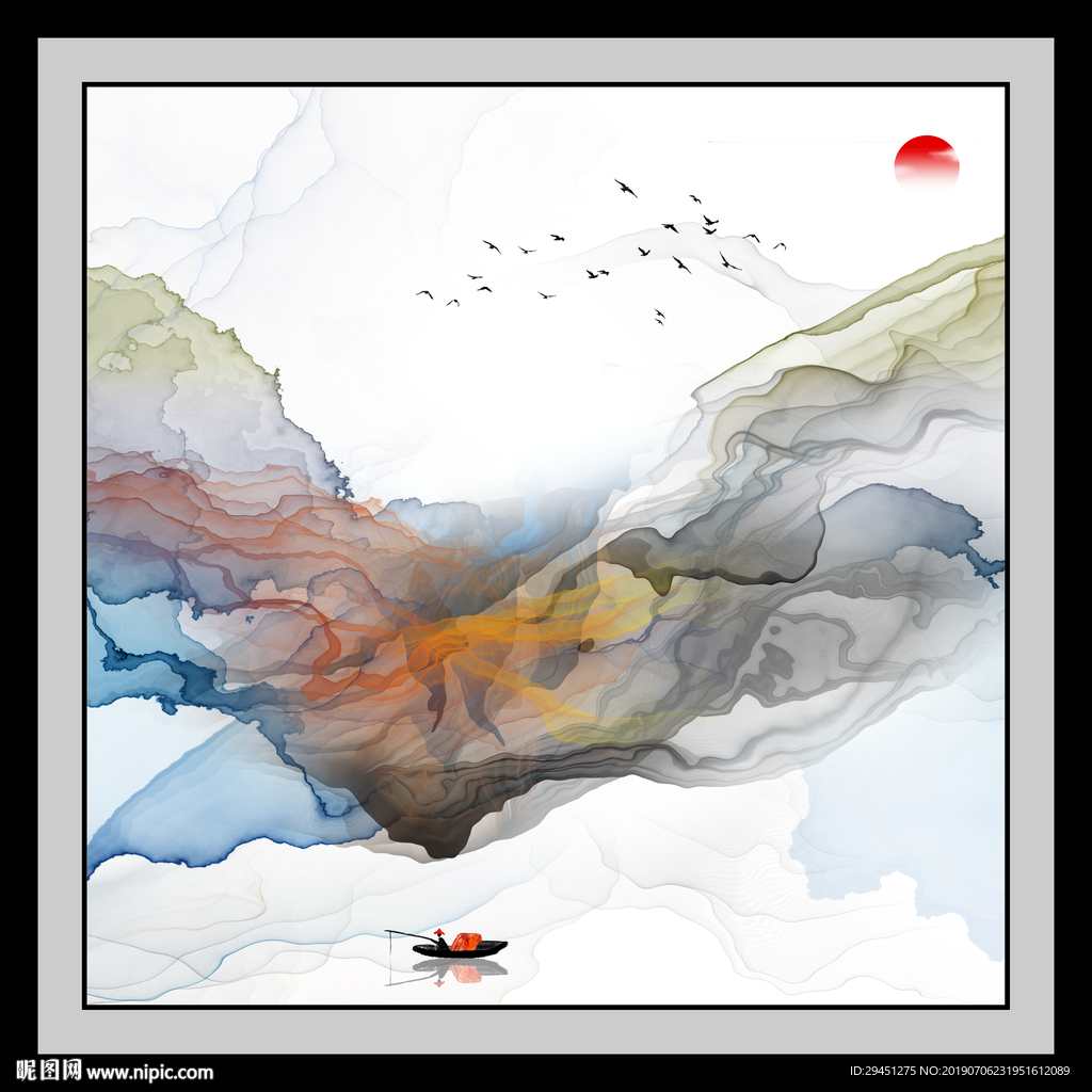 中式  线条抽象画 TIF分层