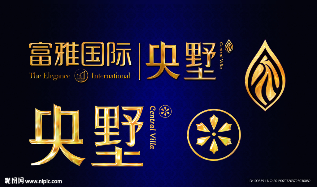 别墅央墅狮子花环蓝色地产金属