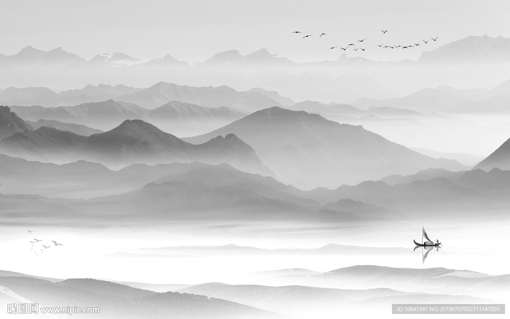 中式禅意山水画 TIF分层