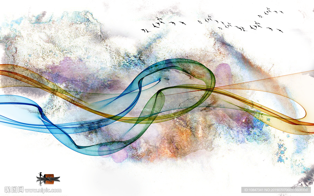 小船写意山水画 TIF分层