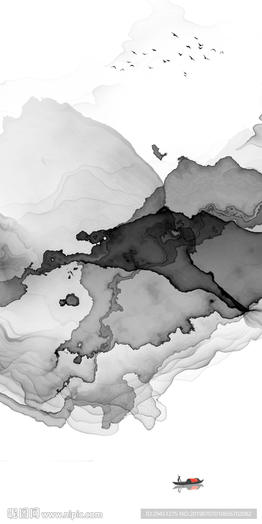 中式 TIF分层 意境山水画