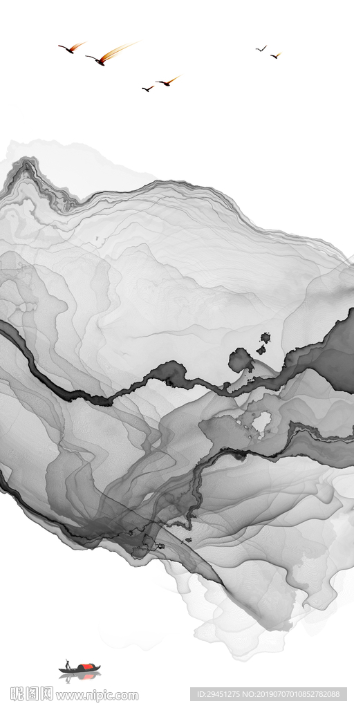灰色 TIF分层 意境山水画