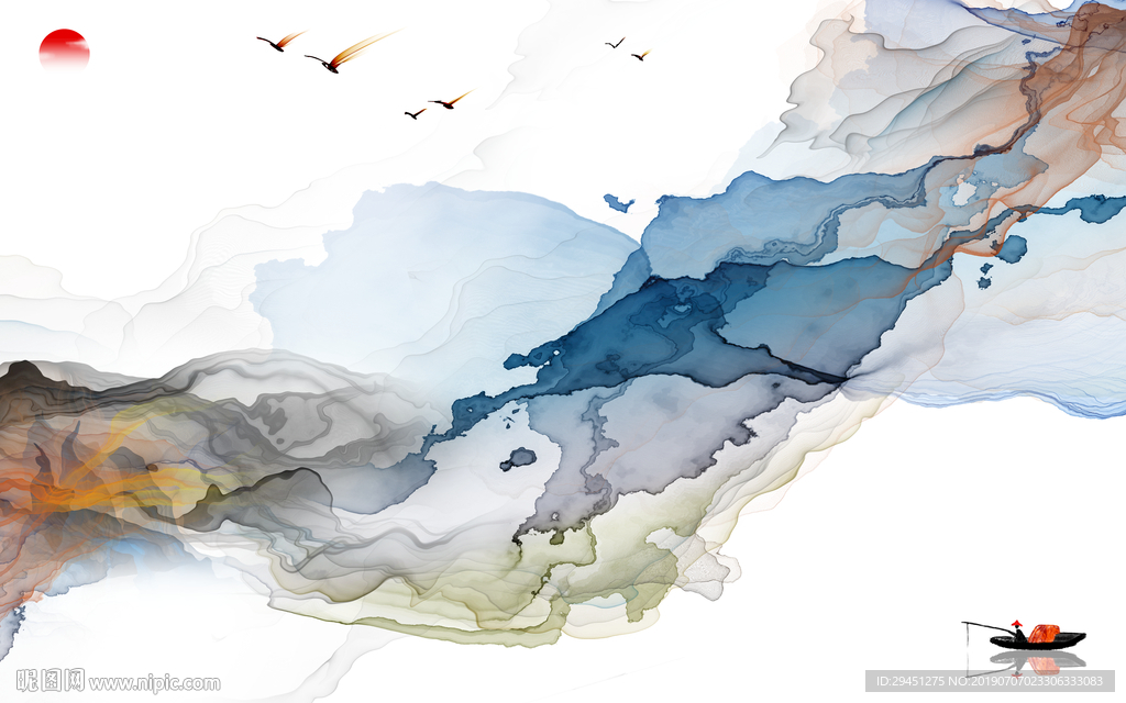 水彩TIF分层 意境山水画