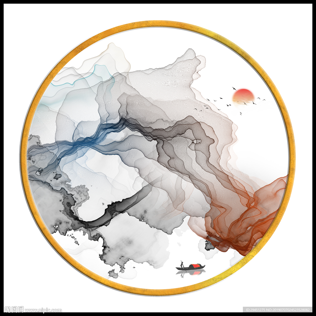 意境TIF分层 线条山水画