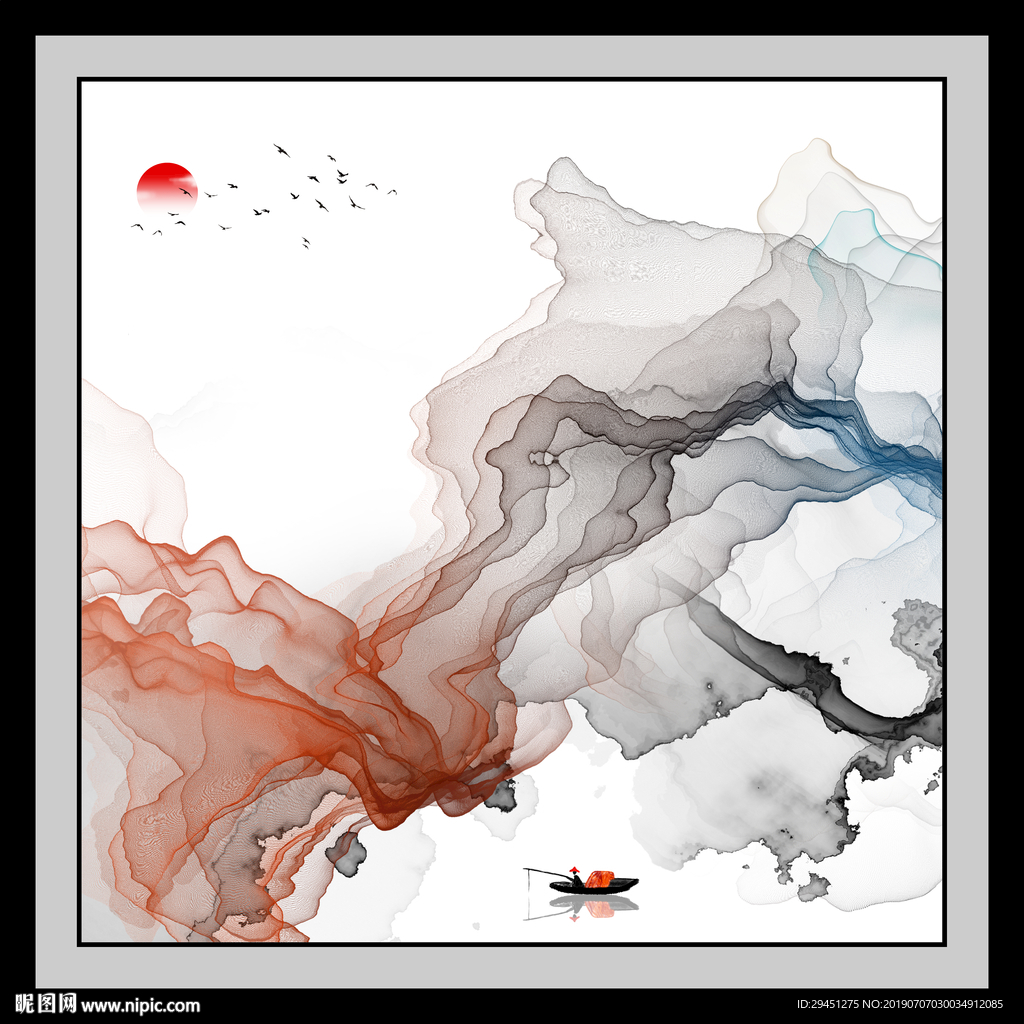 奢华TIF分层 线条山水画