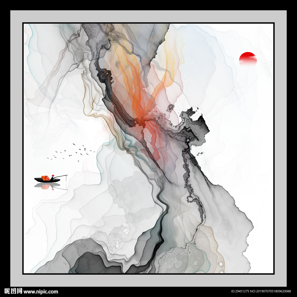 烟雾TIF分层 线条山水画