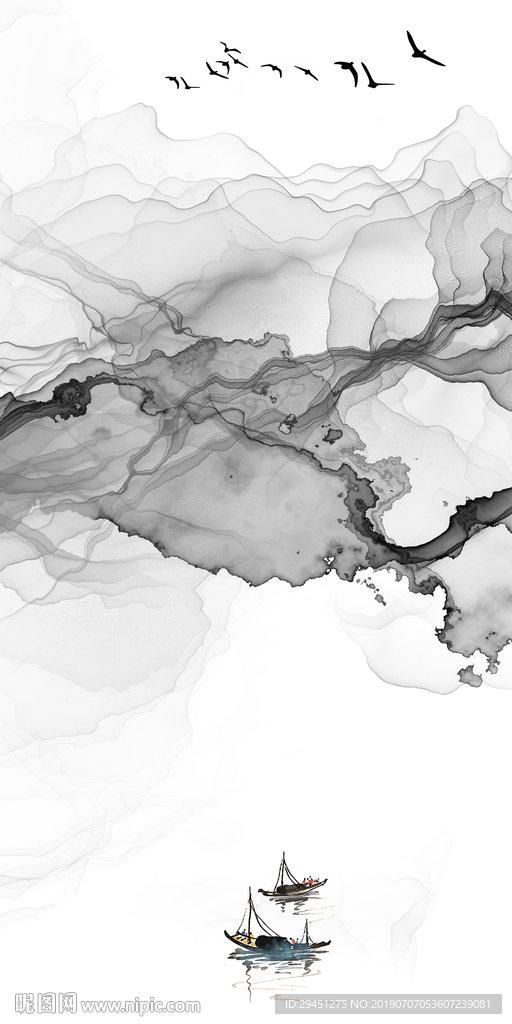 灰色 TIF分层 线条山水画