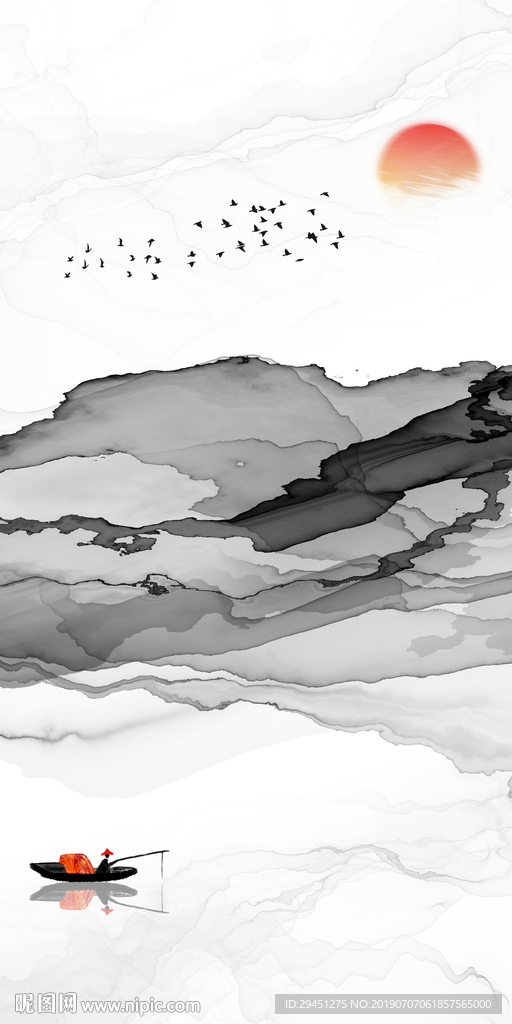 灰色山水画 TIF分层画