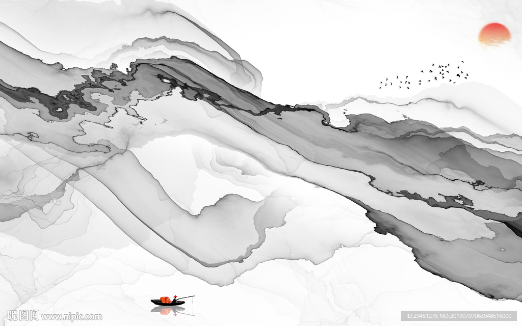 简约 TIF分层 山水画