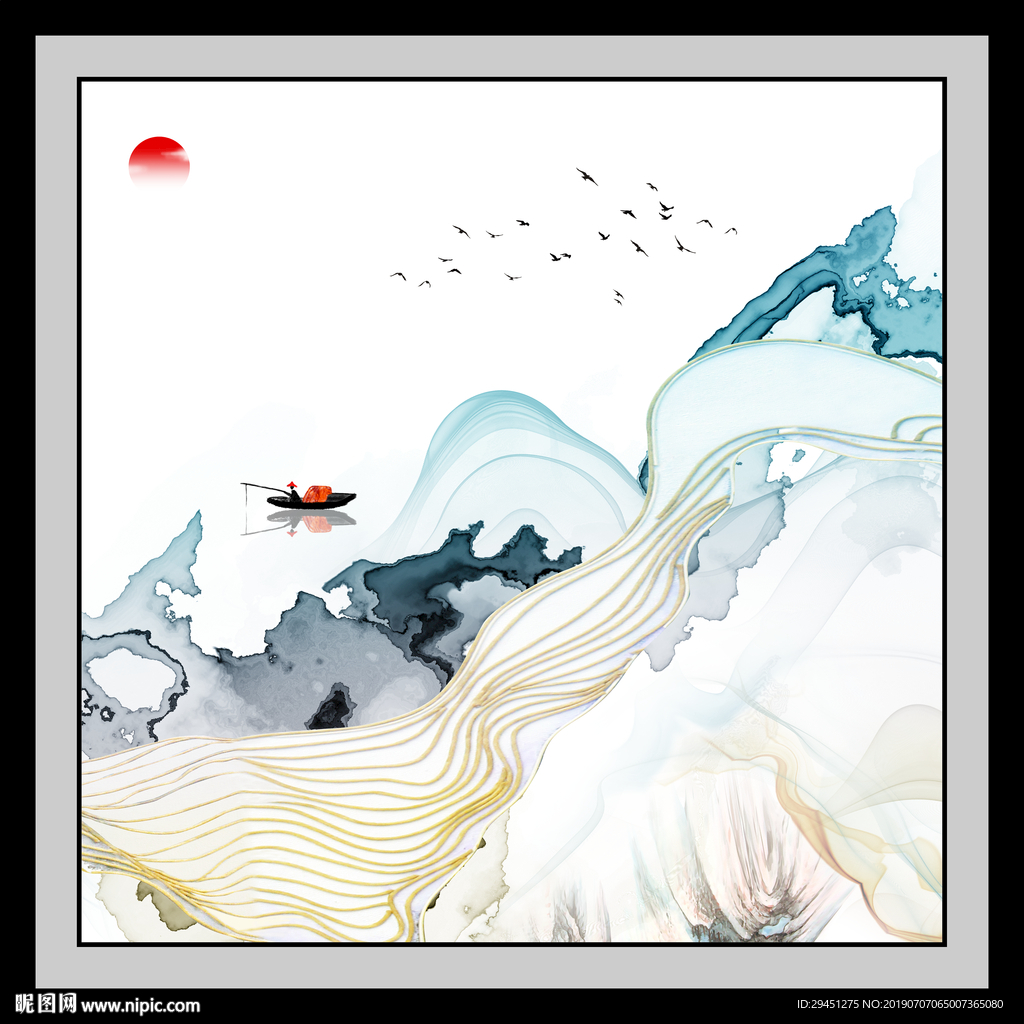 中式山水画 TIF分层画