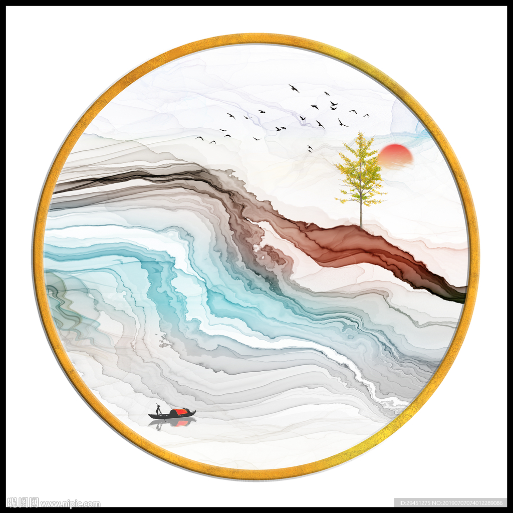 水墨画新中式山水 TIF分层