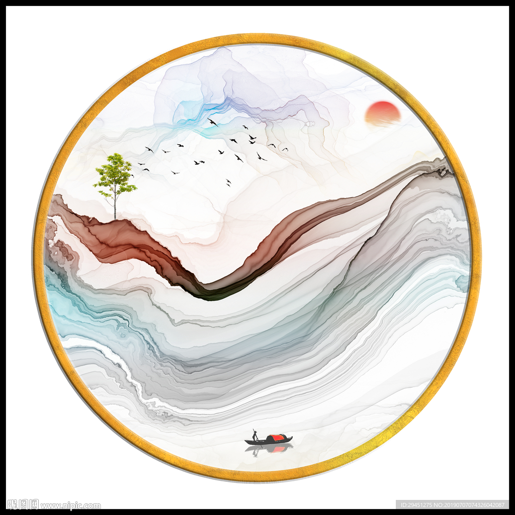 圆形山水画 TIF分层画