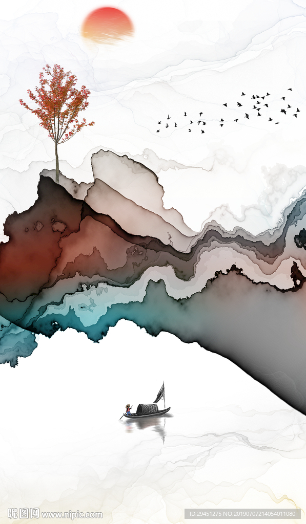 中式高清线条意境画 TIF分层