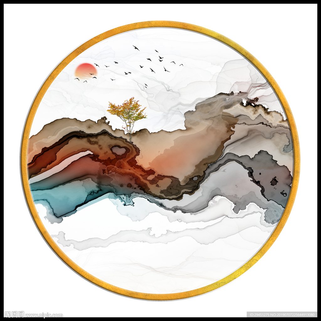 中式高清线条水墨画 TIF分层