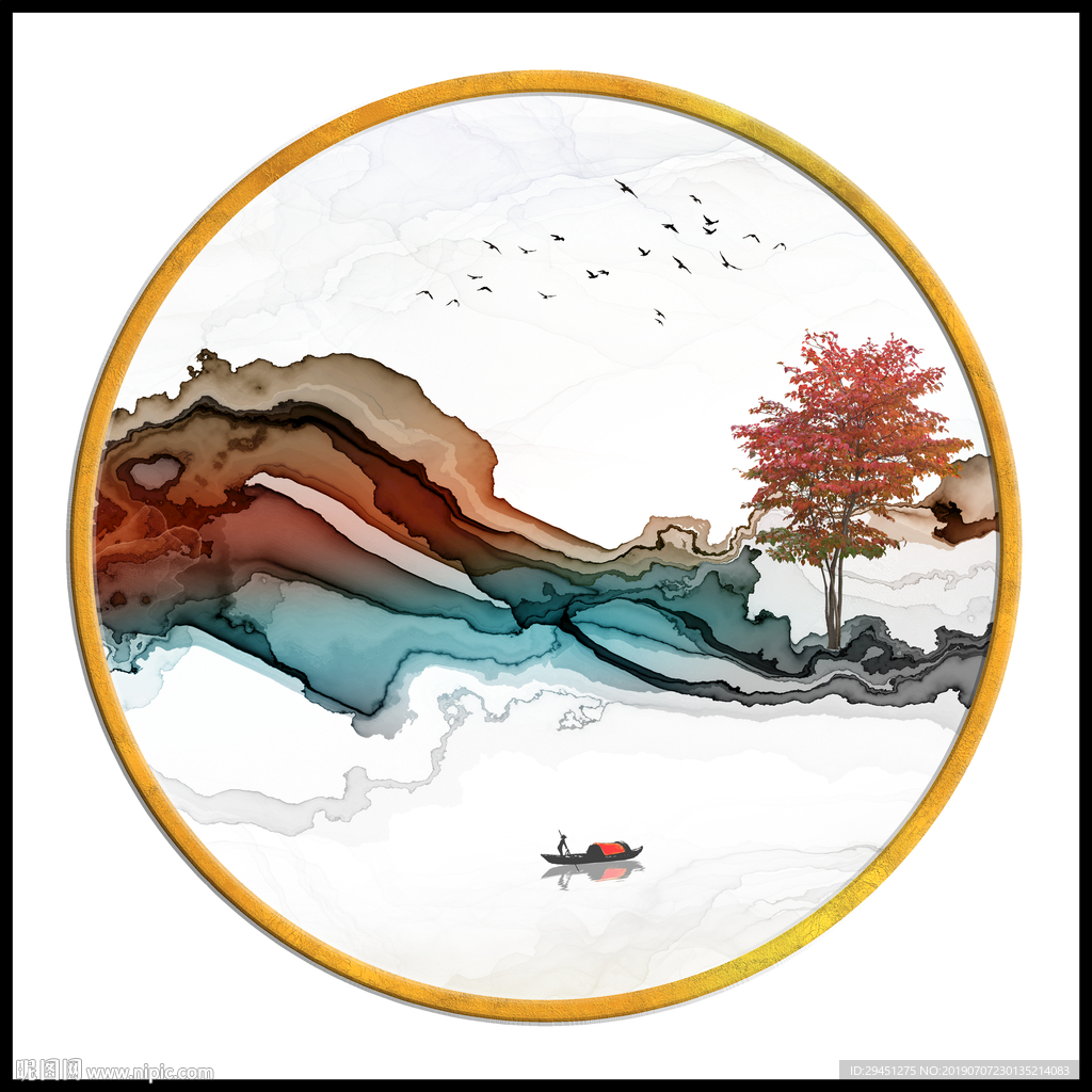 新中式手绘装饰画 TIF分层