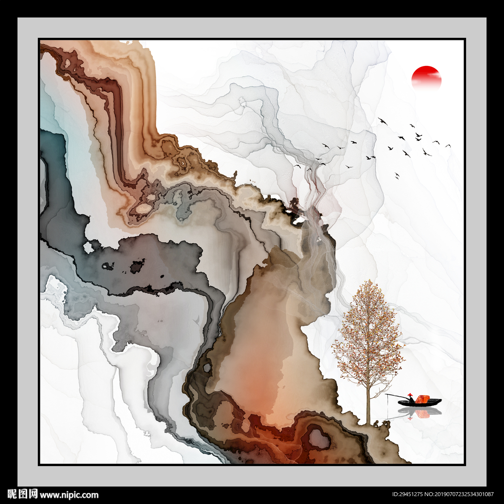 简约线条画 TIF分层中式画