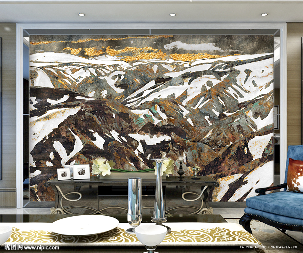 北欧抽象艺术雪山风景电视背墙