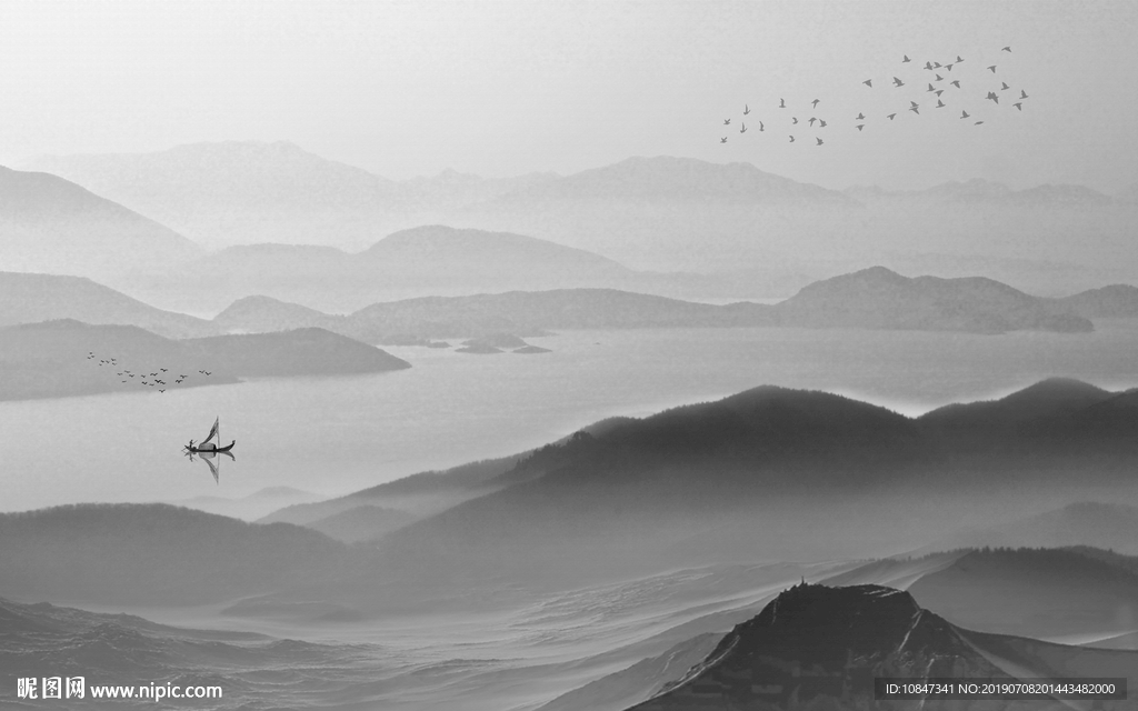 新中式意境山水画 TIF分层画