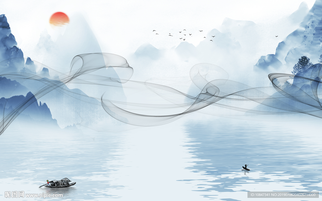 线条高档山水画 TIF分层画