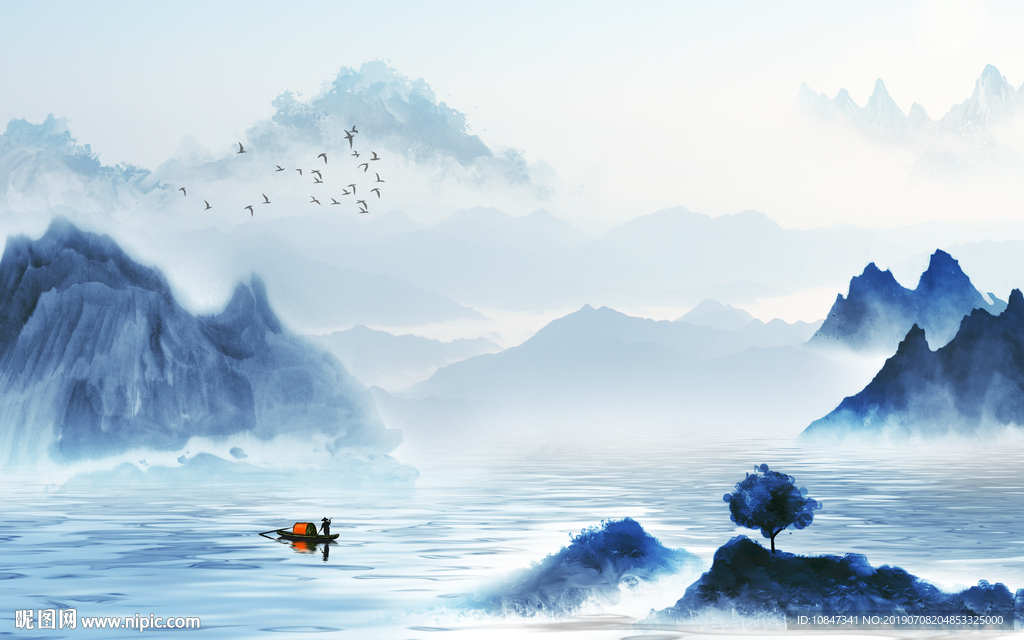 新中式高档山水画 TIF分层画