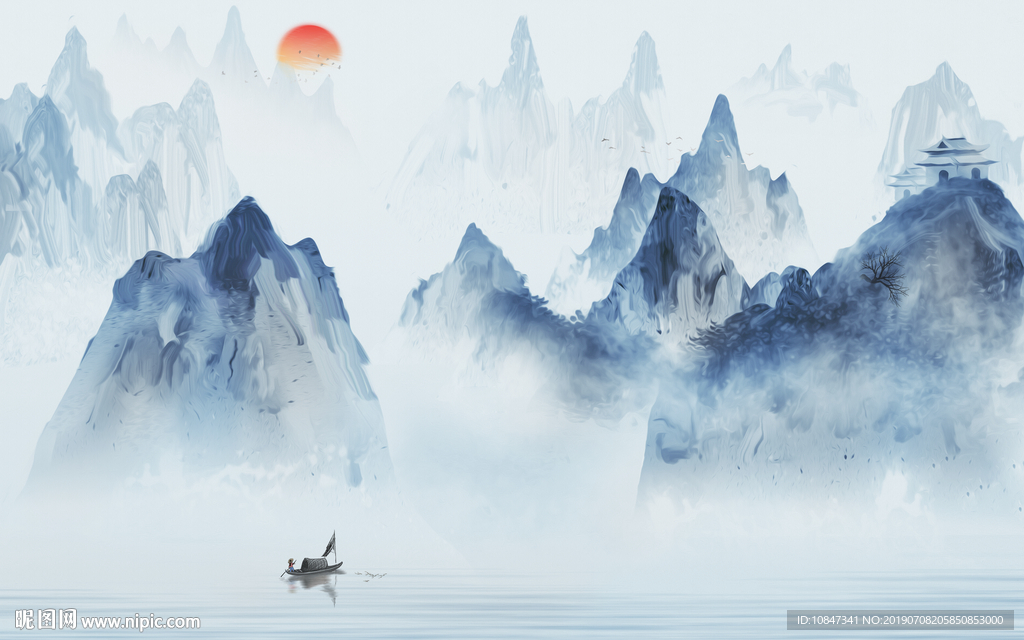 红日高档山水画 TIF分层画