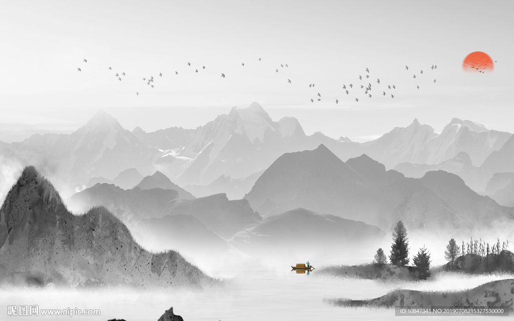 中式高档山水画 TIF分层