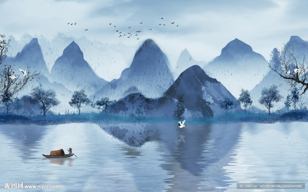 新中式 高档山水画 TIF分层