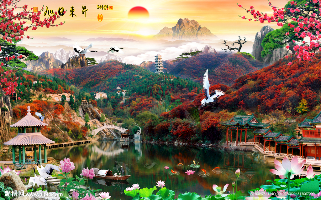 中式 高档山水画 TIF分层