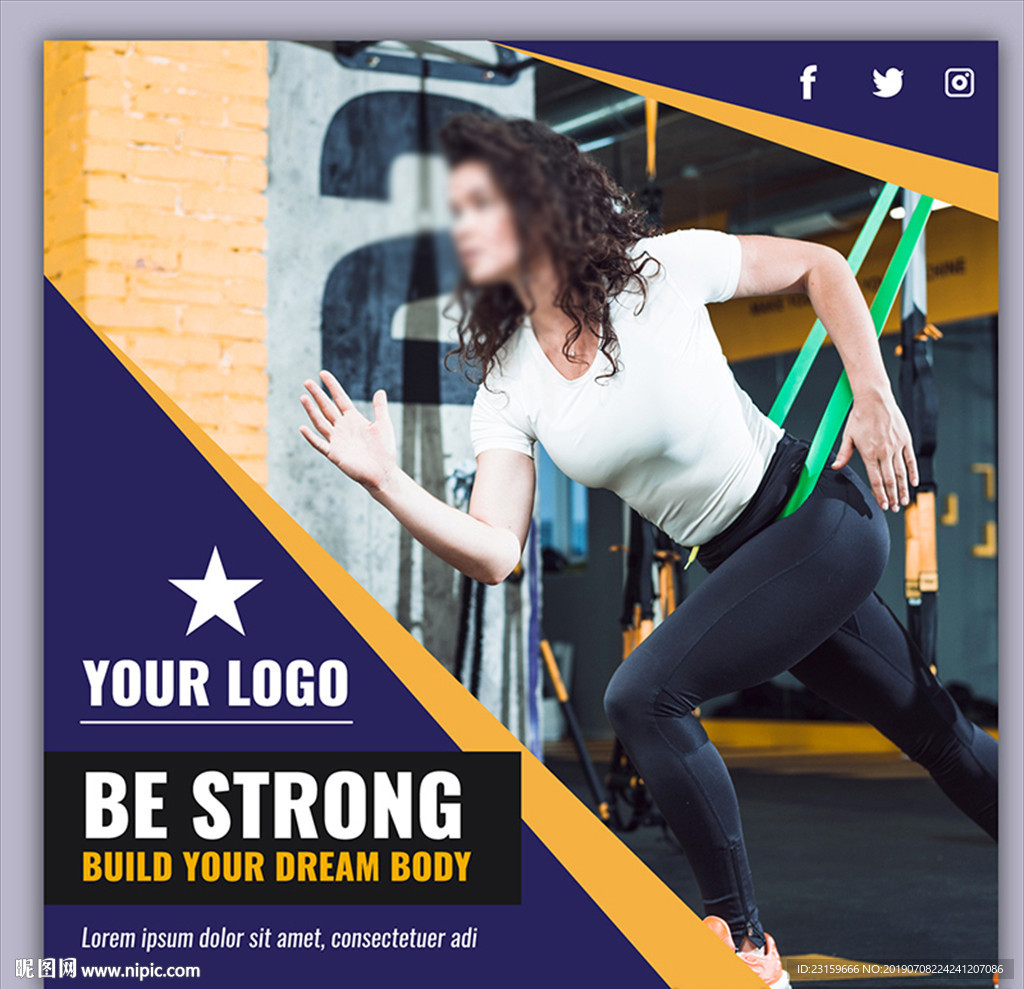 现代蓝色女性健身减肥中心海报