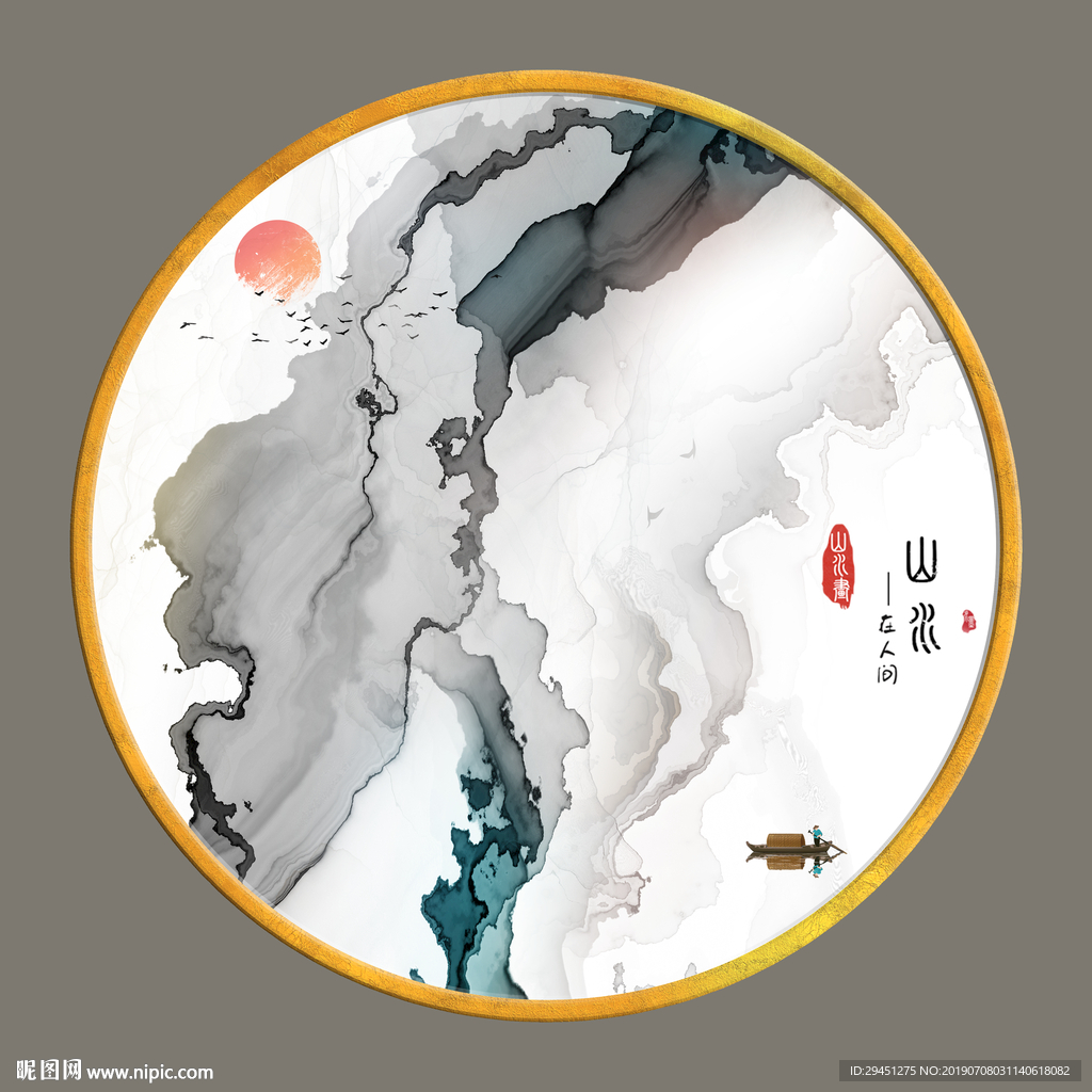 圆形意境线条画 TIF分层