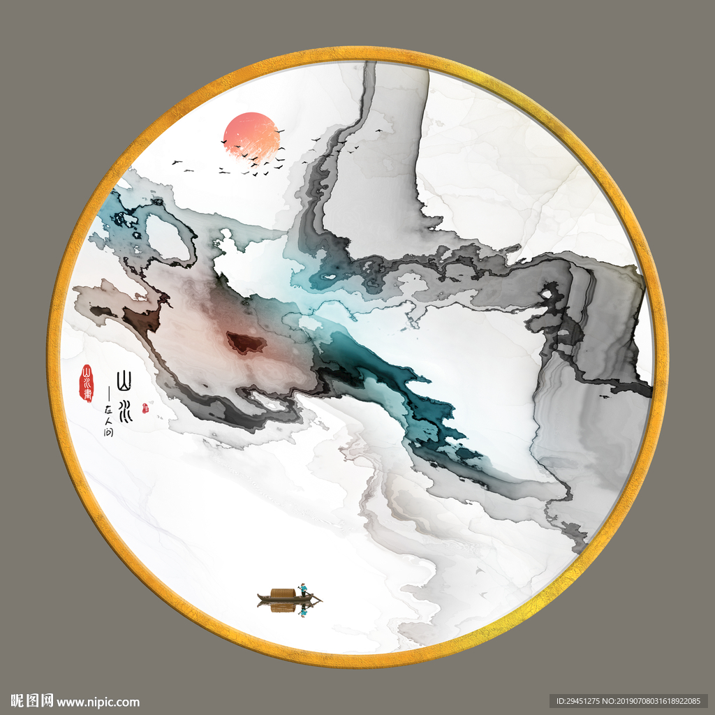 中国风意境线条画 TIF分层画