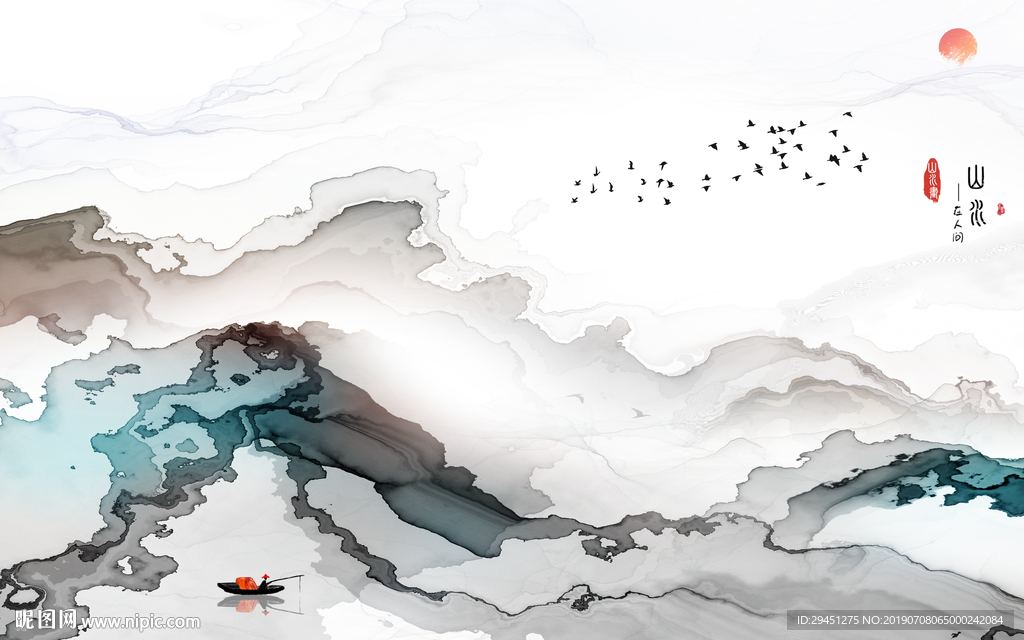 中国风意境线条画 TIF分层